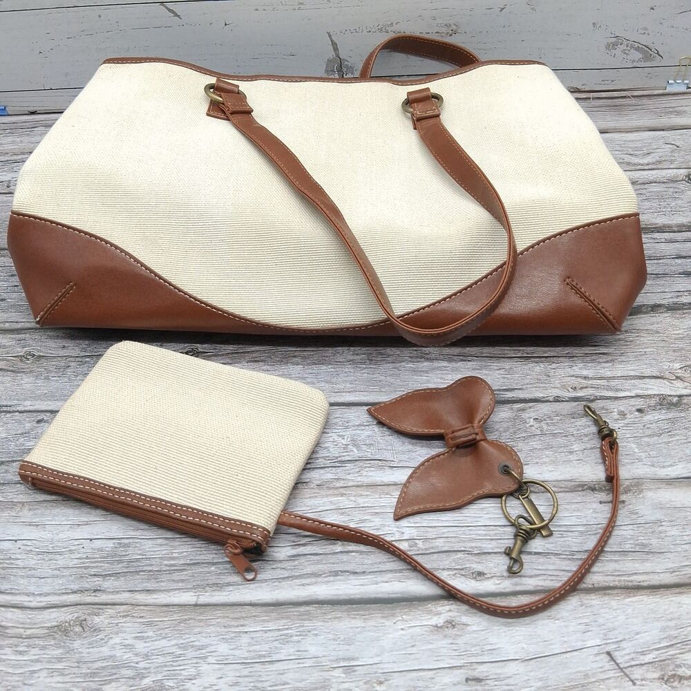 VTG Coldwater Creek Handbag Y2K Purse Tan W/Brown Faux Leather Trim & Coin Purse - Picture 3 of 16